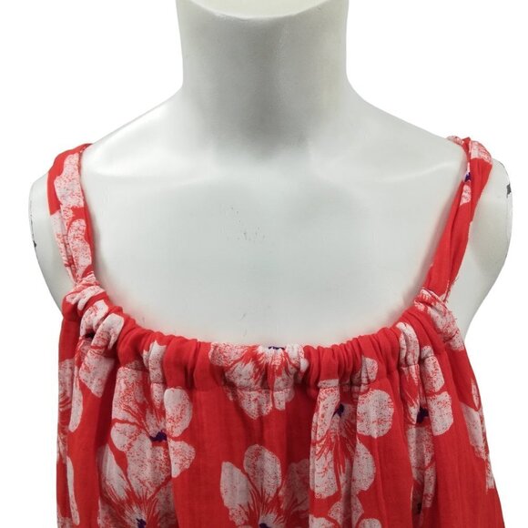 By Anthropologie Gauze Bubble Hem Mini Dress Size S Orange Floral Pockets - Picture 4 of 14